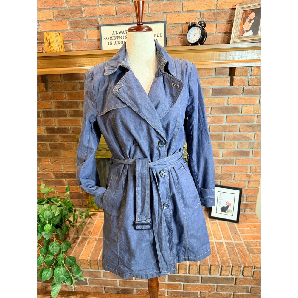 Banana Republic Denim Trench Coat  Cotton Belted Double Breasted Size L